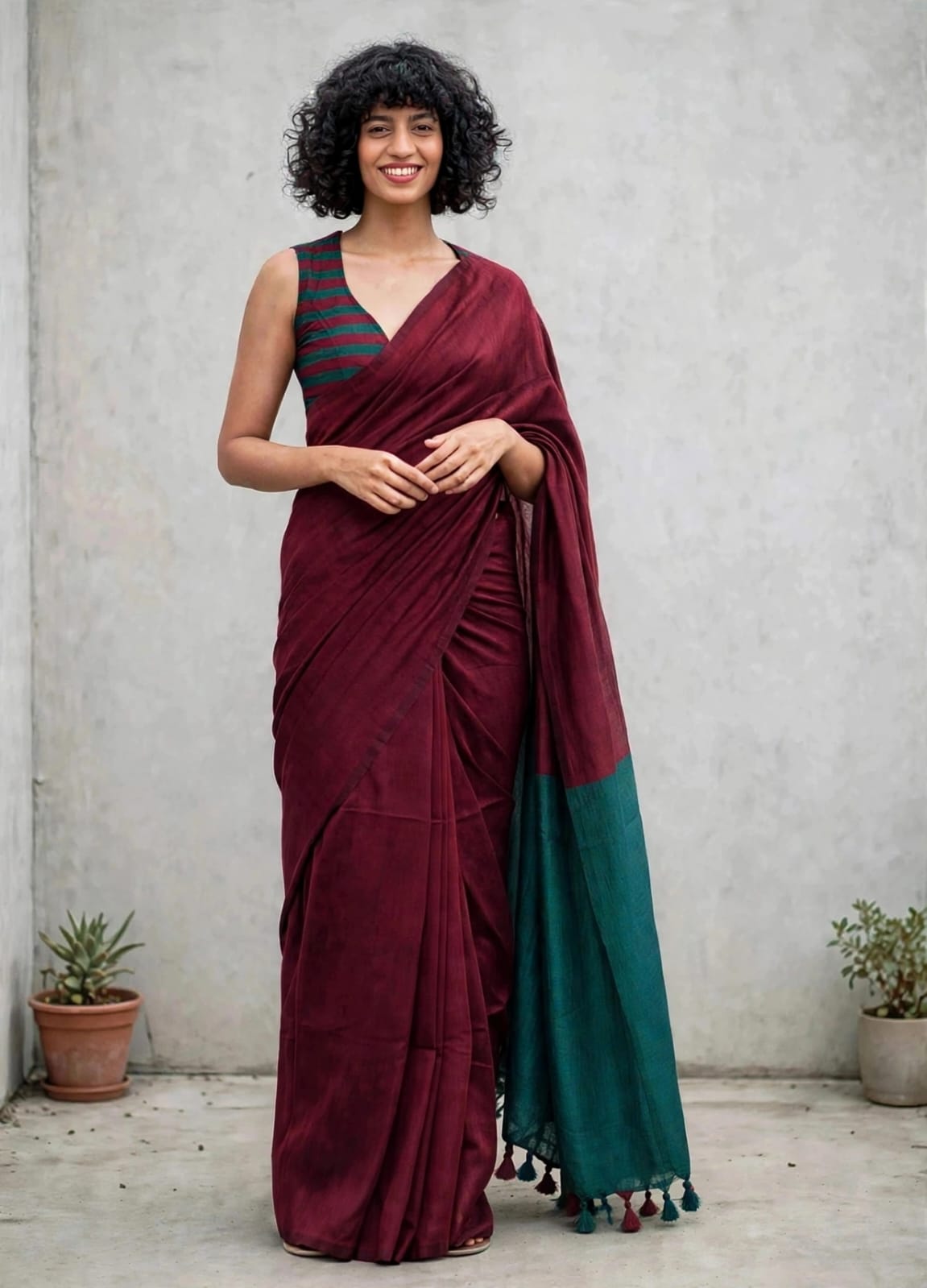 Khadi Kinara Maroon - Green