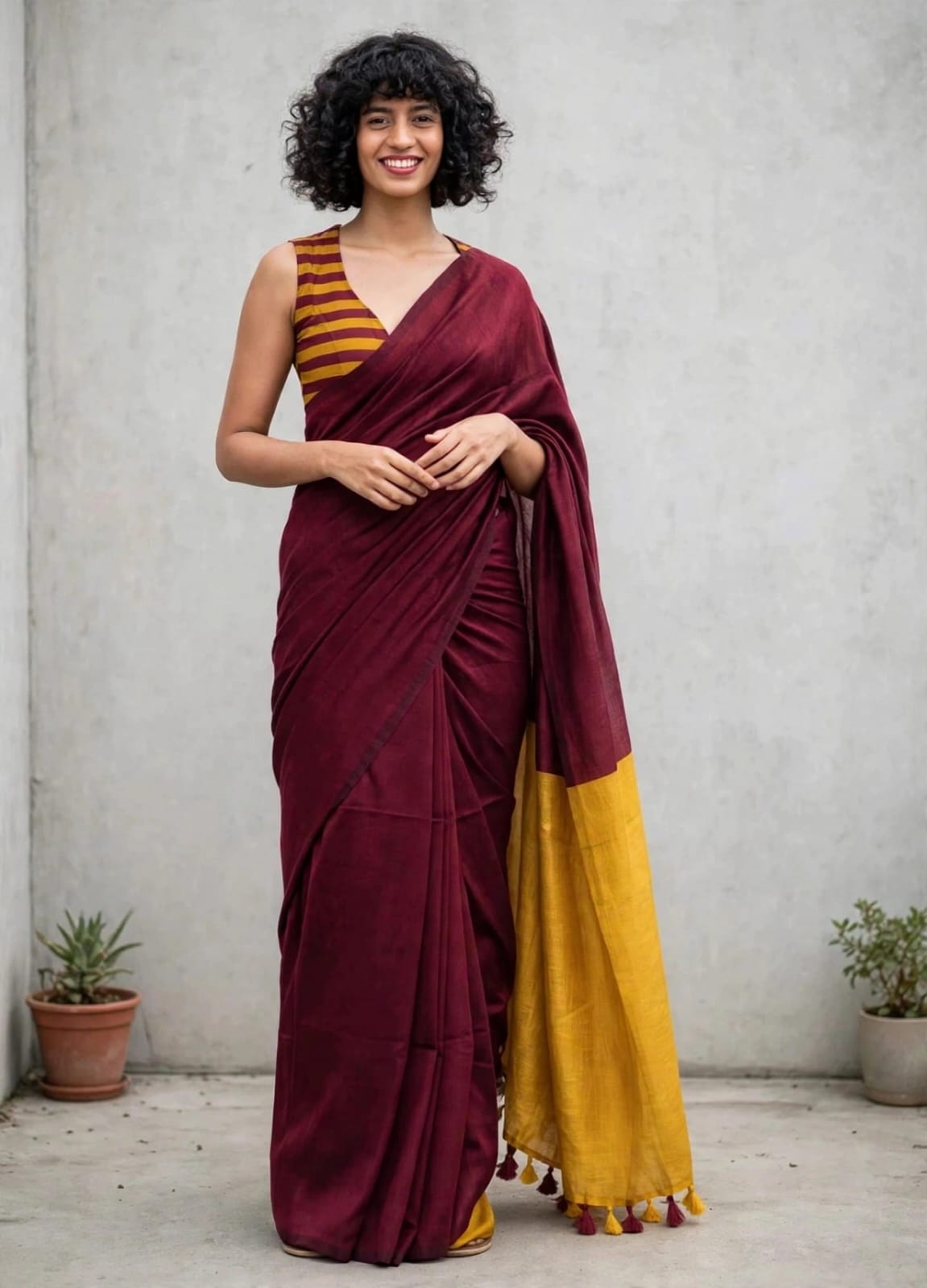 Khadi Kinara Maroon-Yellow