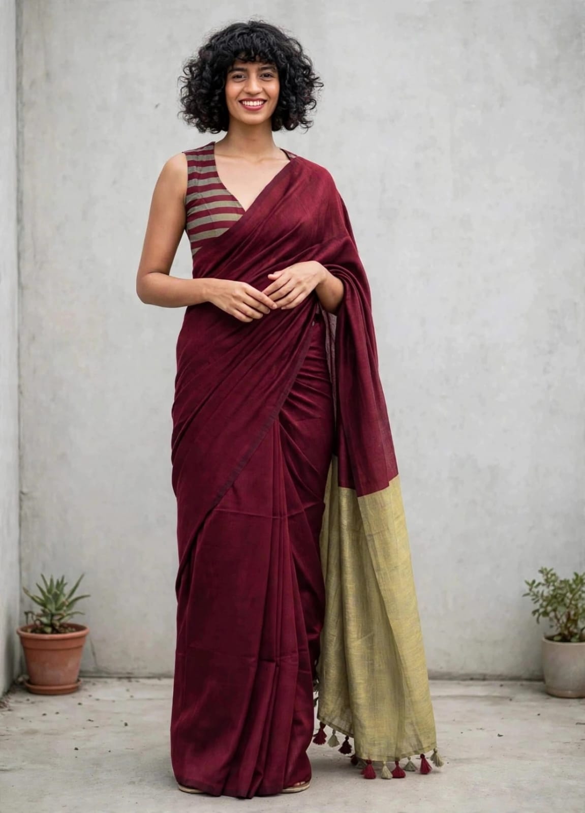 Khadi Kinara Maroon-Yellow