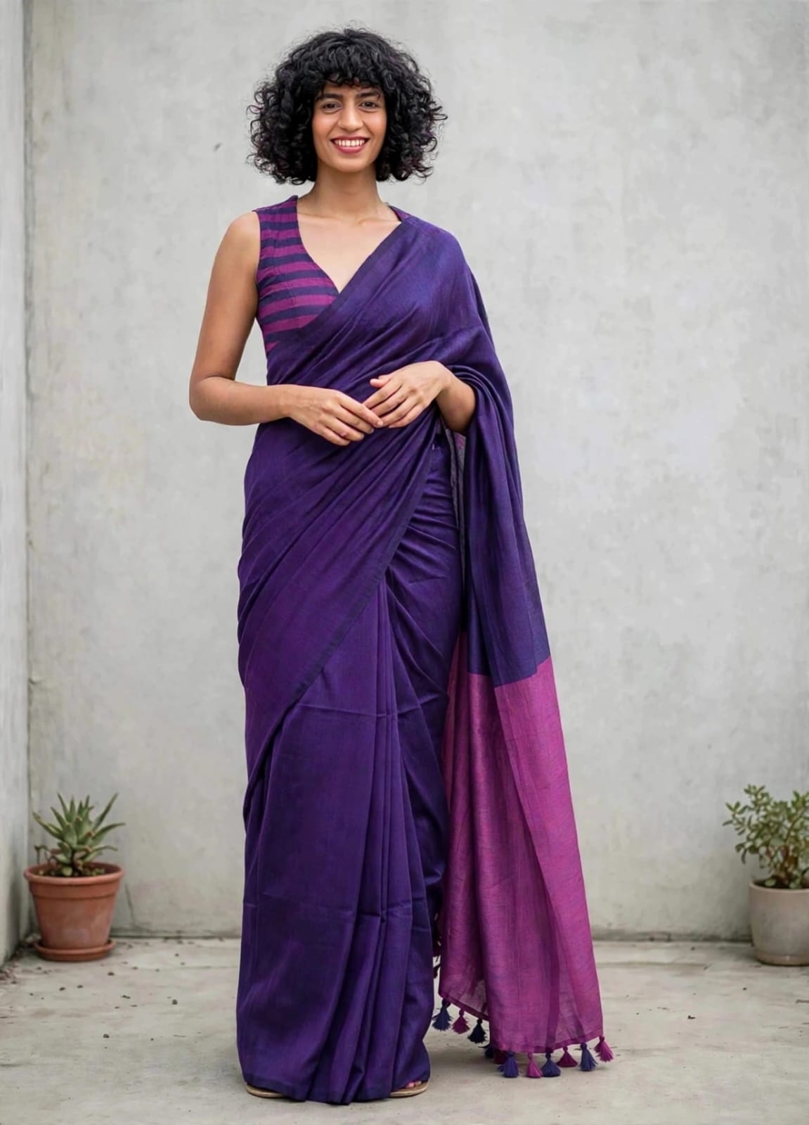 Khadi Kinara Purple-Pink