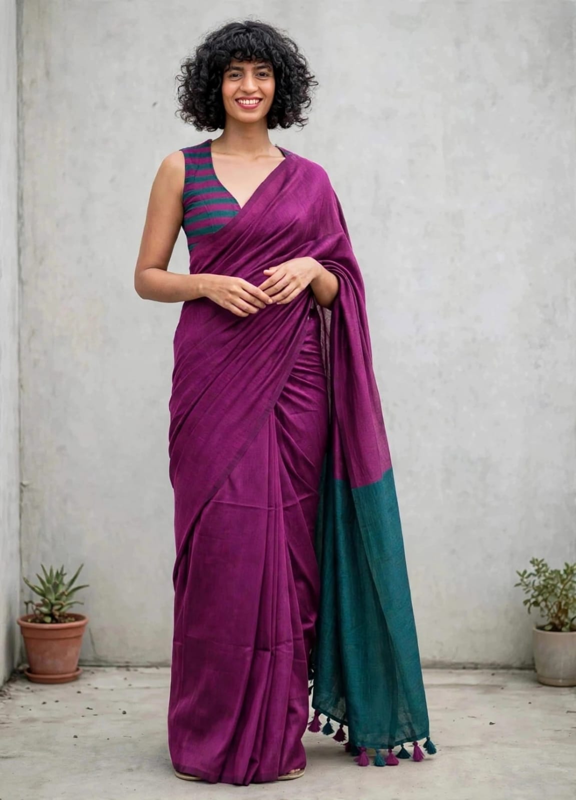 Khadi Kinara Purple-Green