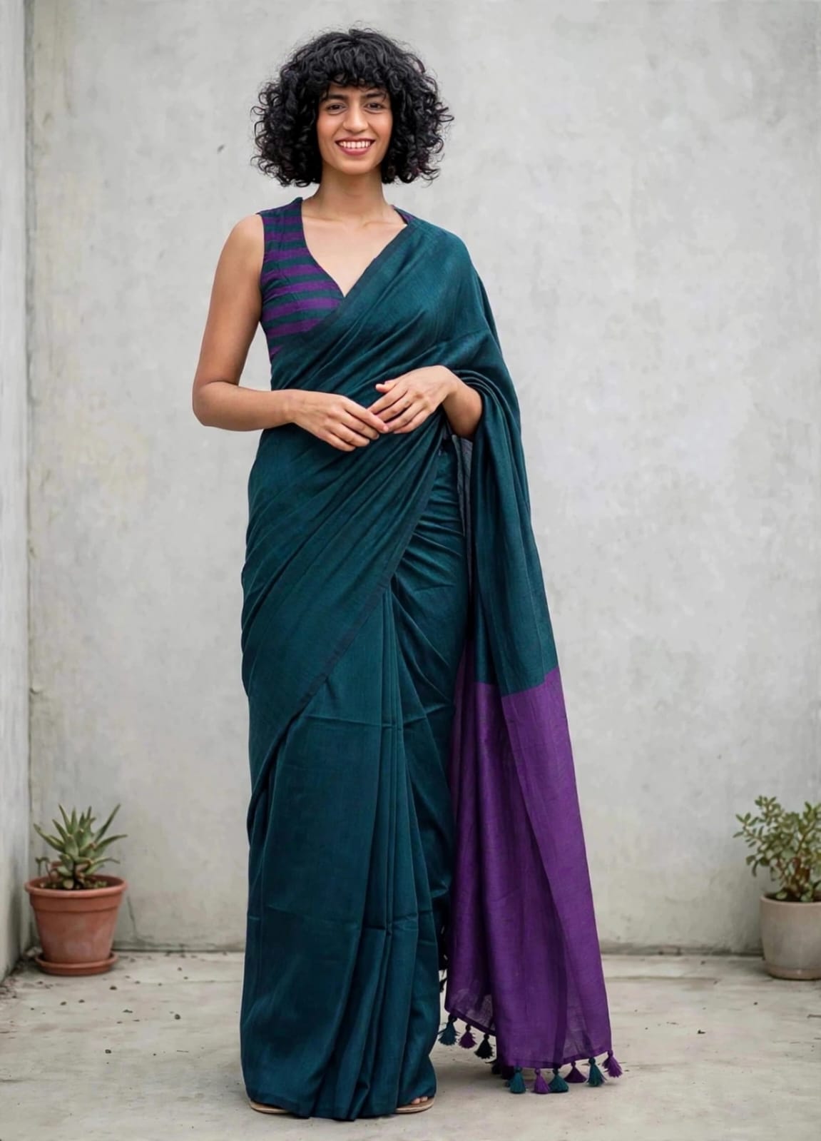 Khadi Kinara Green-purple