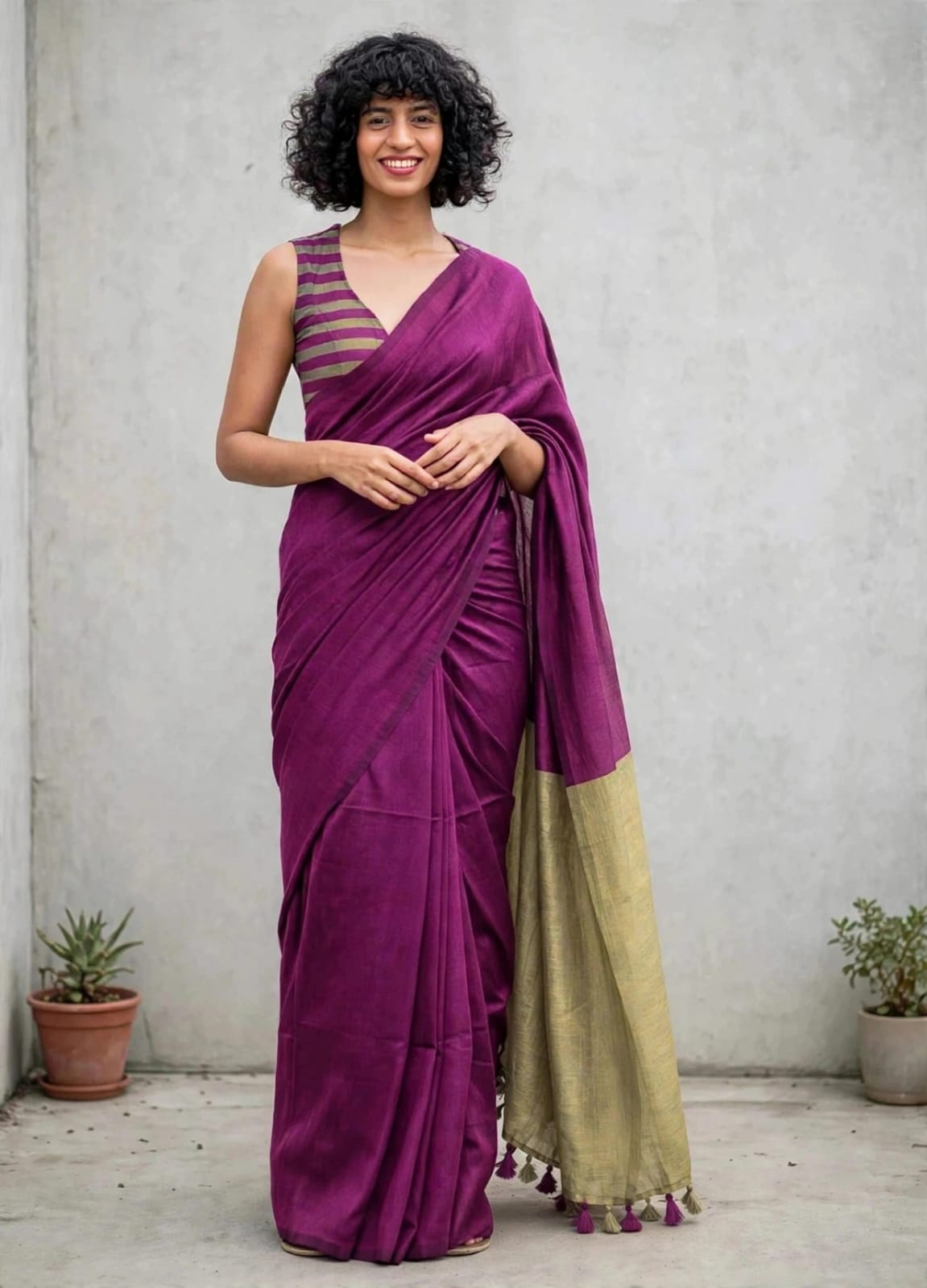 Khadi Kinara Purple - Yellow